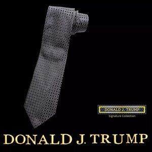 Donald J. Trump Signature Collection Necktie Tie Black& Silver Silk NEW w/ Box